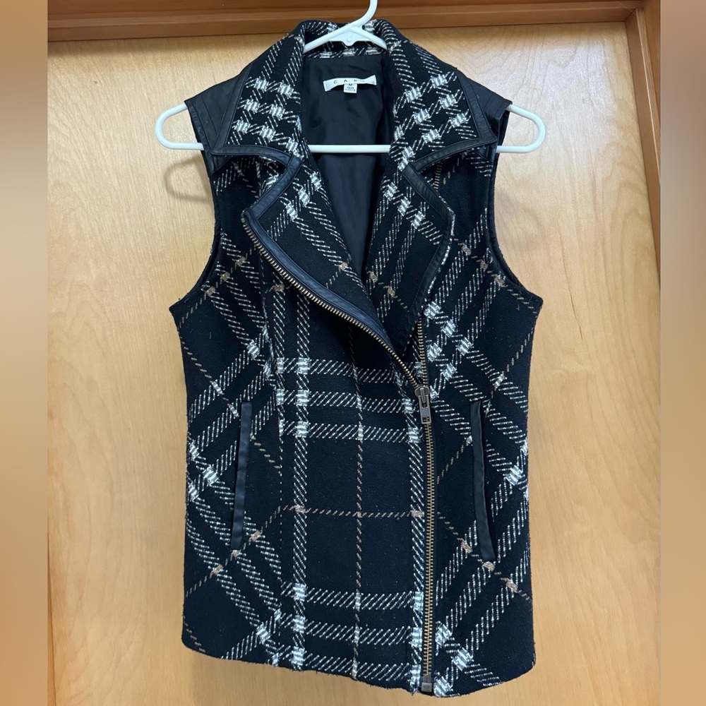 CAbi Wool Blend Thick Knitted Plaid Vest